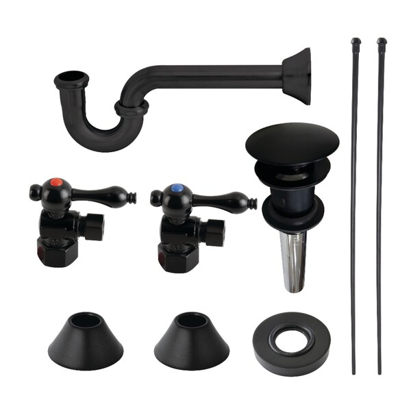 Plumbing Sink Trim Kit with PTrap and Overflow Drain, Matte Black